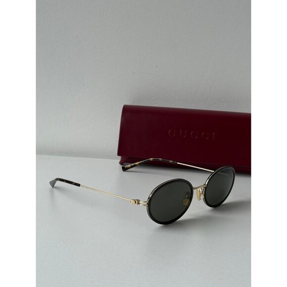 NEW Gucci GG1980S 001 Black Gold Oval Sunglasses $545
